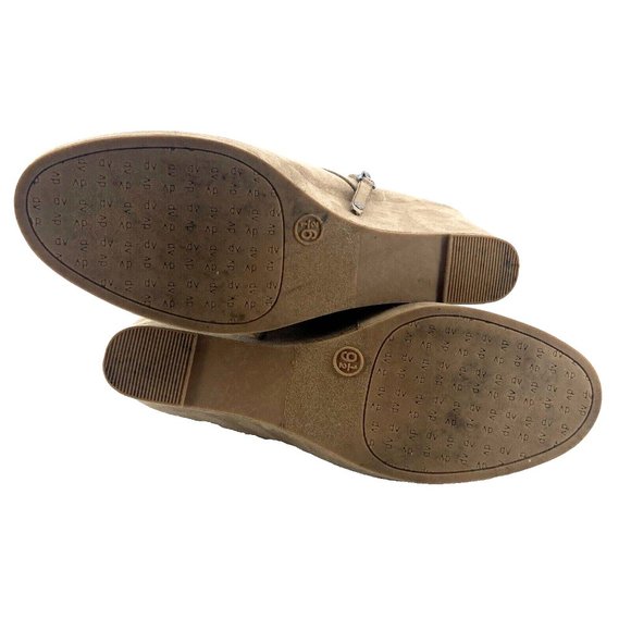 DV Dolce Size 9 Wedge Ankle Boots Booties Tan Taupe Side Zip Tie-up Faux Suede - Picture 7 of 11